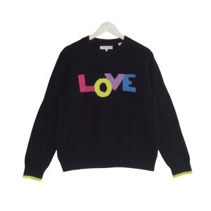 Chinti & Parker Wool Cashmere Love Intarsia Sweater Black Neon S